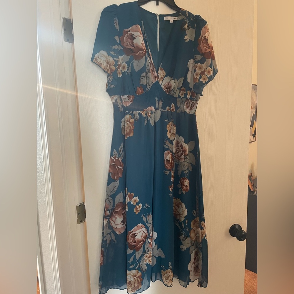 Baltic Born Teal Floral Midi Dress - Picture 3 of 7